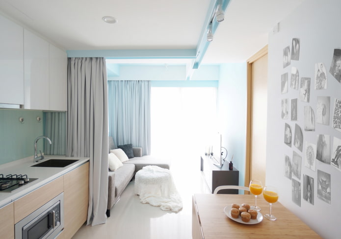 de keuken en woonkamer indelen met gordijnen