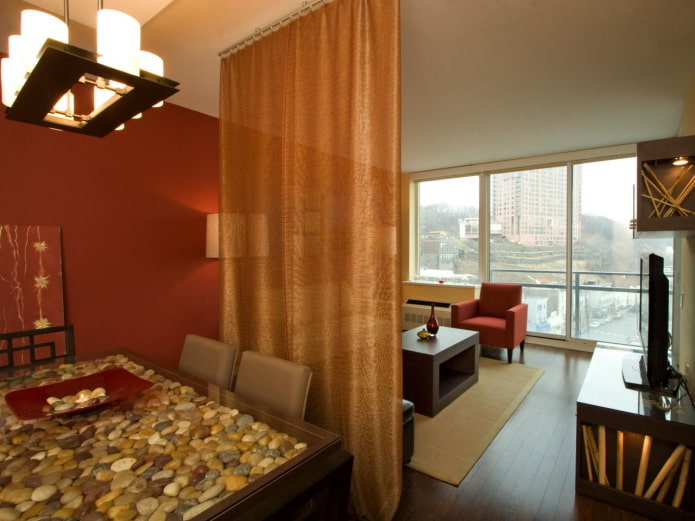 de keuken en woonkamer indelen met gordijnen