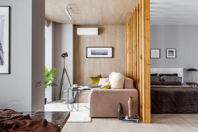 zonering in het interieur van de slaapkamer-woonkamer
