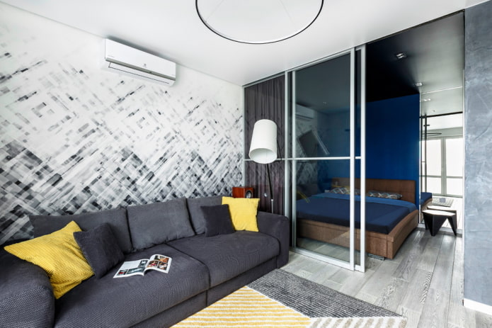 zonering in het interieur van de slaapkamer-woonkamer