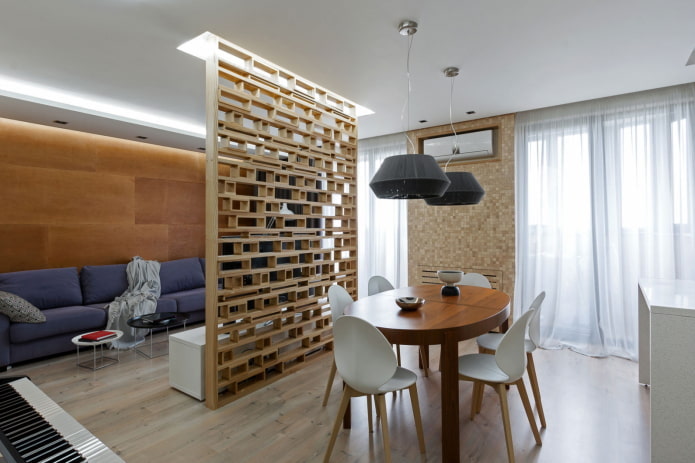 zonering in het interieur van de keuken-woonkamer