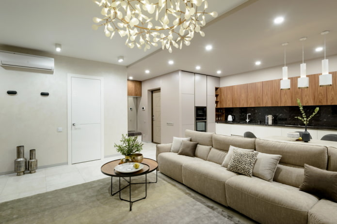 zonering in het interieur van de keuken-woonkamer