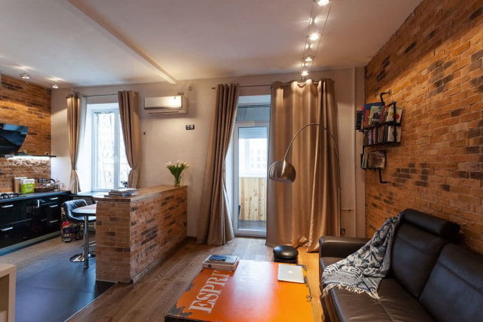 zonering met een bar in het interieur van de woonkeuken
