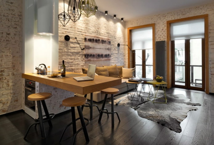 zonering met een bar in het interieur van de woonkeuken
