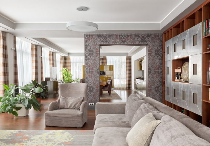 zonering met een portaal in het interieur van de keuken-woonkamer