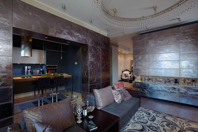 zonering met een portaal in de interieur van de keuken-woonkamer
