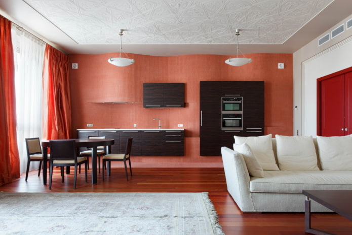 kleurzonering in het interieur van de keuken-woonkamer
