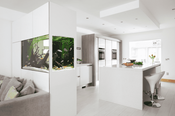 originele zone-optie in het interieur van de keuken-woonkamer
