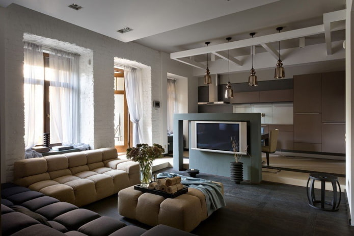 originele zone-optie in het interieur van de keuken-woonkamer